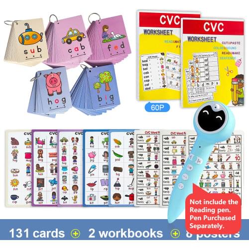 Full set of Phonics CVC Words flashcards + workbooks + posters Language Arts Skills Charts Word family words for kids learning
