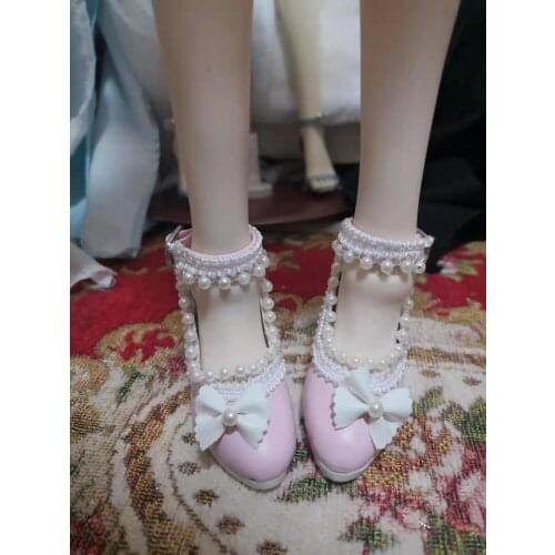 BJD doll shoes Suitable for with 1/3 size SD DD fashion bow pearl white powder 2 color PU high heels doll accessories