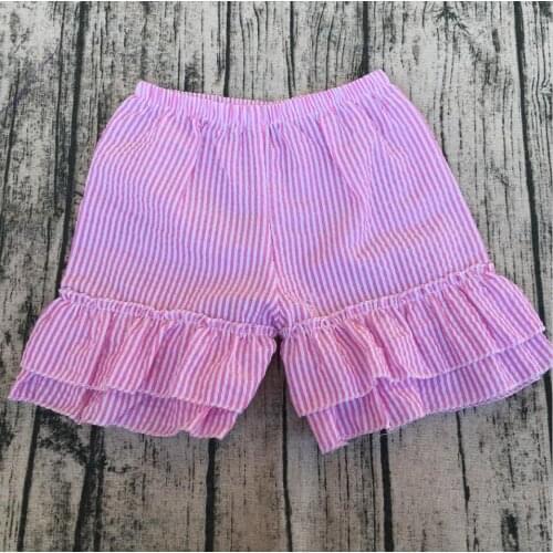 Summber fashionable baby ruffle shorts childrens girls seersucker shorts kids double ruffled shorts