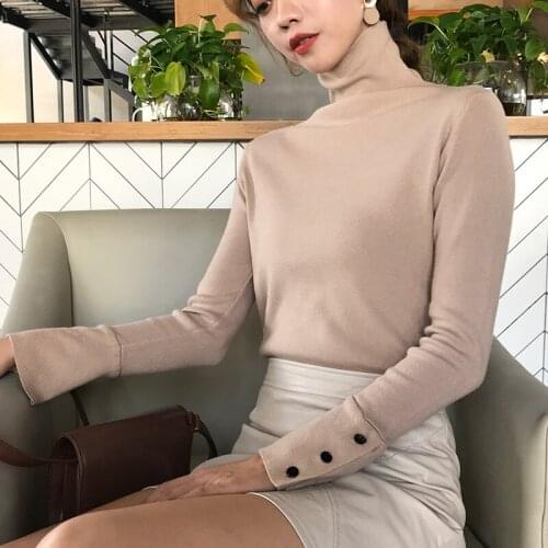 Fashion Women Knitted Sweater Turtleneck Thicken Slim All-match Knitwear Pullovers