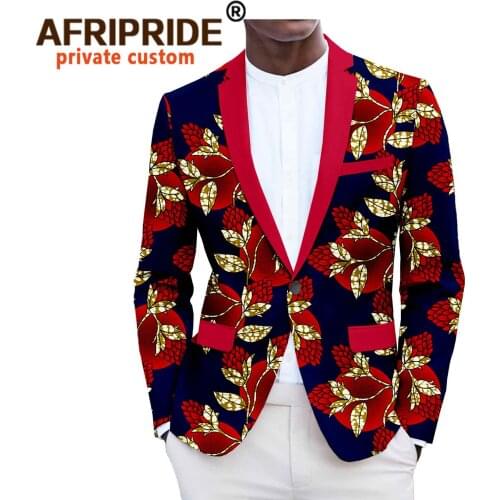 Men`s Jacket African Print Coats Slim Fit One Button Dashiki Outwear Formal African Clothes Ankara Outfits Wax Cotton A2014008
