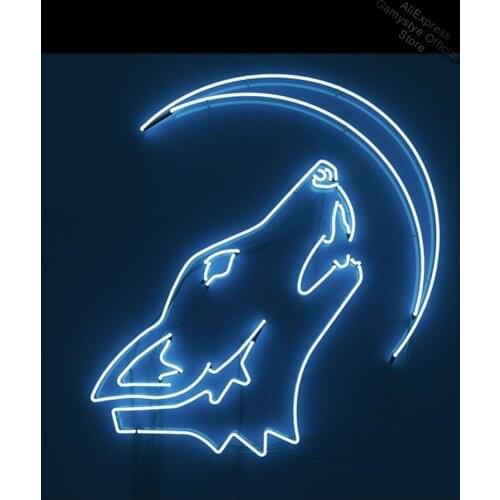 Neon Sign For Wolf and Moon glass Tube Beer Hotel Business club Art Lamps resterant light Polis Signage Shop Neon Window Lights