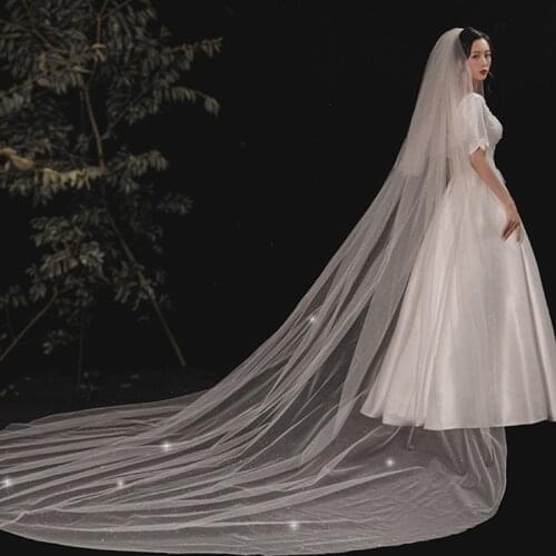 2021 New Bling Bridal Wedding Veil Bling Long Tailed Simplicity White Bride Headpiece Wedding Modeling Accessories
