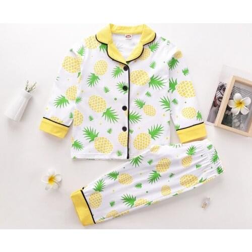New Baby Girl Pajamas Sets Winter Fall Cotton Two Piece Button Long Sleeve Pineapple Print Tops+trousers Baby Girl Clothes 2-7Y