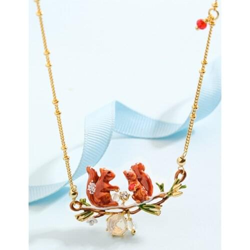 New French style hand-painted enamel cute animal squirrel necklace personality short clavicle chain necklace female hot sale