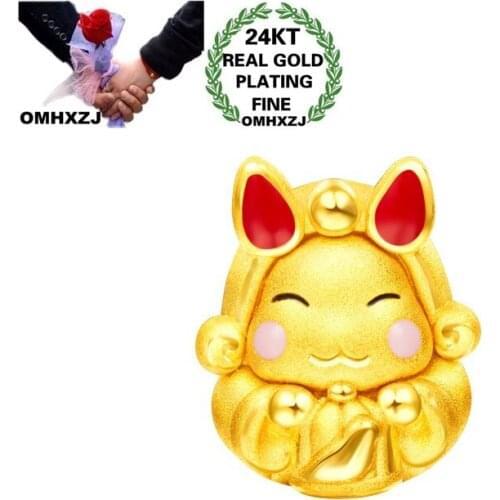 OMHXZJ Wholesale CA466 European Fashion Fine Party Birthday Wedding Gift Rabbit 24KT Gold DIY Accessories Bracelet Charm Bead