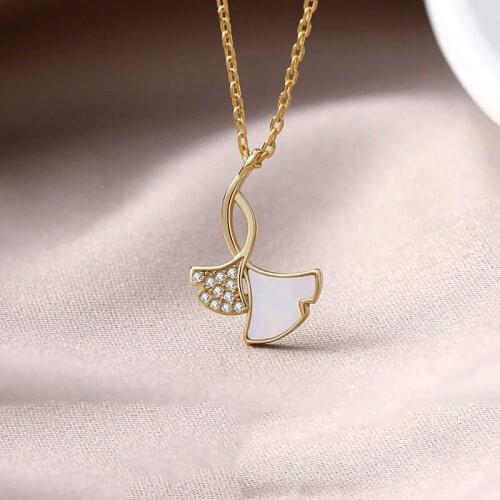 Real 925 Sterling Silver Shell Zircon Leaves Pendant Choker Necklace For Fashion Women Fine Jewelry Cute Accessories