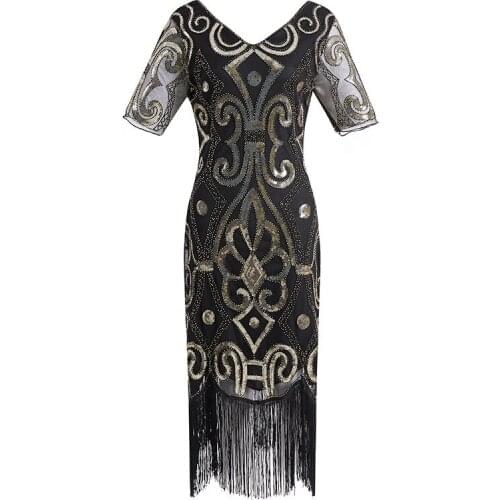 Fringe Dress 1920s Trumpet Long Evening Dress Lace Beads Cap Sleeve Party Prom Gowns Costume 20s Kleid Costume De Canaval