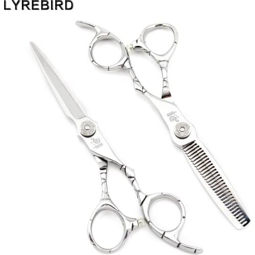 Professional hair scissors 6 INCH barber scissors Curved line Handle Engraved Flower Screw Lyrebird HIGH CLASS 5SETS/LOT NEW