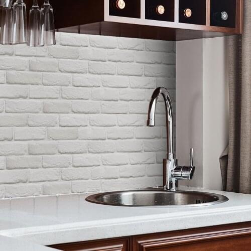 Simple self-adhesive wallpaper room decoration white lime brick pattern staircase stickers 3D kitchen oil-proof stickers