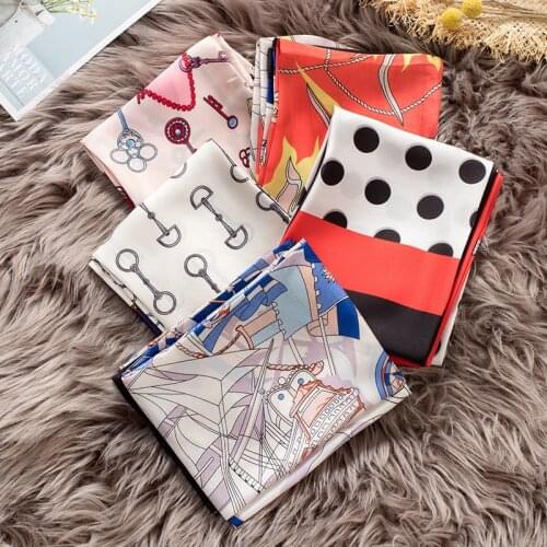 Silk scarf lady winter 100 long square scarf Korean bow tie satin small scarf double-sided scarf scarf winter scarf