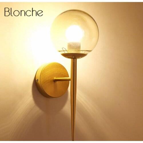 Modern Glass Ball Wall Lamp Bedroom Bedside Luminaire Gold Led Wall Sconce Light Fixtures Indoor Loft Industrial Home Decor E27