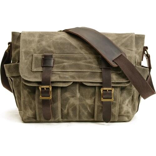 Men Waterproof Canvas And Leather Shoulder Bag Travel Handbags Multifunction Messenger Bag Top-handle Pack Casual Crossbody Bags