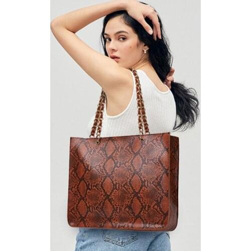 Simple Fashion Portable Shoulder Bag Large Capacity PU Leather Women Handbag Solid Color Shoulder Bags Snake Tote Bag