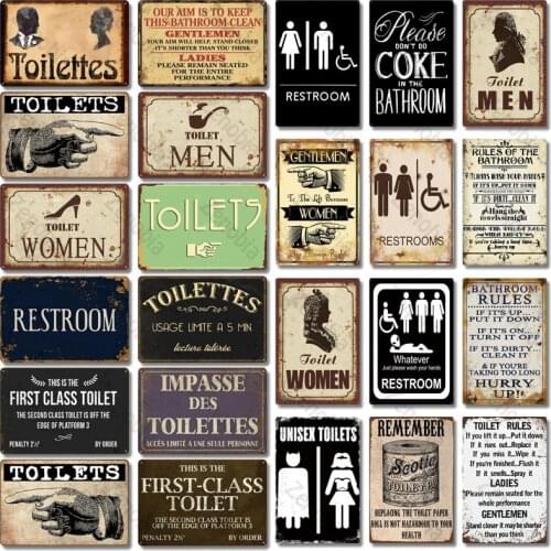 Toilet Sign Plaque Metal Vintage Bathroom Metal Sign Tin Sign Wall Decor for Toilet Bathroom Restroom