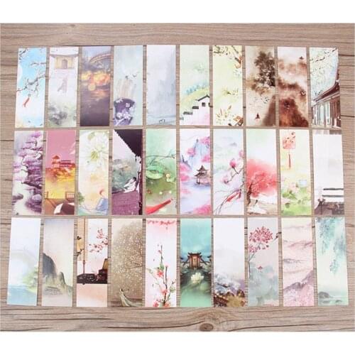 30pcs 18 Styles Creative Chinese Style Flowers Paper Bookmarks Painting Cards Retro Beautiful Boxed Bookmark Commemorative Gifts
