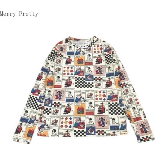 Merry Pretty 2021 New Spring Women T-shirt Cartoon Sprinted O Neck Thin Bottoming Shirt