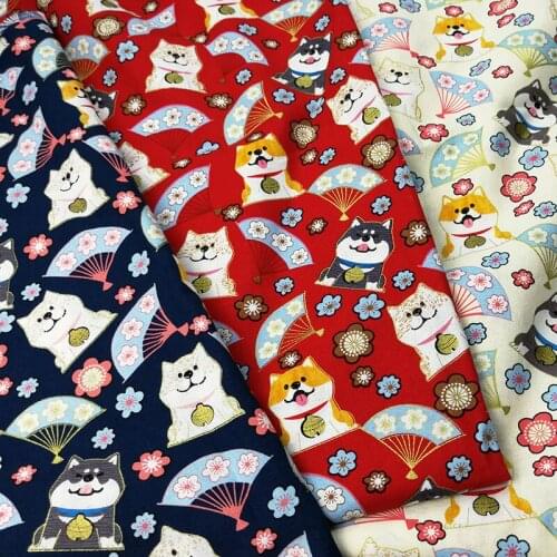 Japanese and Cotton Fabric Gold Print Fabric Husky Akita Dog Clothes' Packaging Ornament Cloth