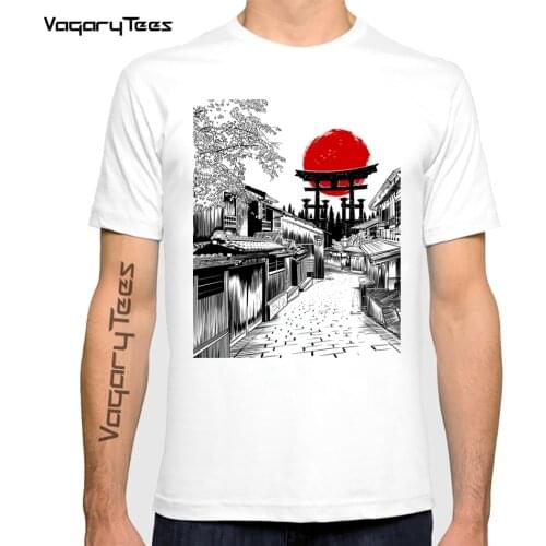 Japanese Vintage Sunset Style Sketch Street Japan Torii print homme casual Harajuku funny t shirt unisex streetwear