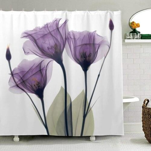 Purple Tulip Shower Curtains Waterproof Polyester Fabric Bathroom Curtain Farmhouse Purple Flower Bath Curtain with 12 Hooks