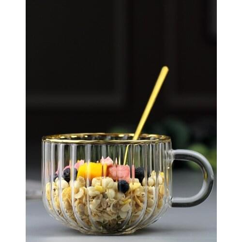 Breakfast Glass High Temperature Resistant Cereal Cup Pumpkin Handle Household Flower Tea Cup Large Capacity Glass Coffee Cup