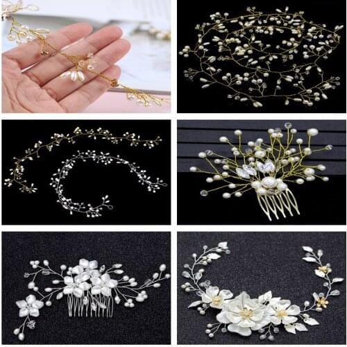 Pearl Rhinestone Headbands Wedding Hair Jewelry Vine Bridal Accessories Clip Hair Comb For Women Wedding Bride Pearl Pin