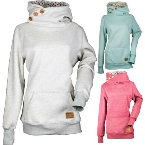 WOmen Ladies Plain High Neck Hoodie Long Sleeve Pullover Top Sweatshirt Jumper_