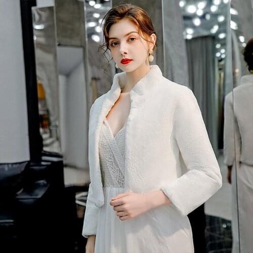 Women Winter Fuzzy Plush Wedding Jacket Bride Warm Shawl Wrap Bolero 3/4 Sleeves Open Front Solid Shrug Evening Cape