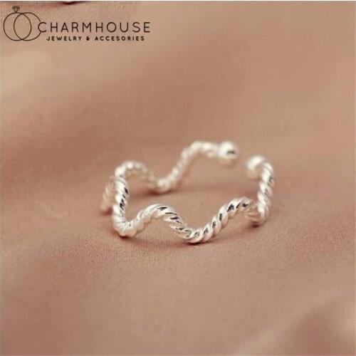 Pure Silver 925 Finger Rings For Women Twisted Curve Open Ring Adjustable Korea Jewelry 2021 Bague Femme Anillo Party Accesories