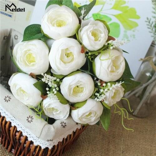 10 Heads White Roses Artificial Flowers Silk Bouquet Roses for Wedding Table Winter Home Decor Fake Flowers Roses Bridal Bouquet