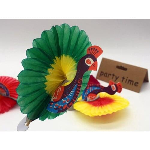 10x Cupcake Topper Round Peacock C. Hawaii Luau Beach Birthday Cake Decoration Seaside Pool Party Tropical Fruit Food Toothpick