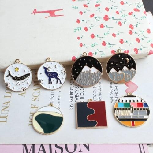 10pcs/lot Cartoon Elk Whale Snow Mountain Enamel Charms Pendant for Making Necklace Earrings Keychain DIY Jewelry Findings