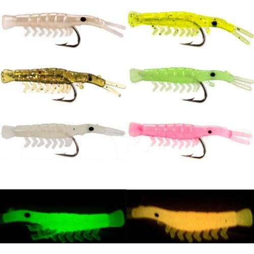 100pcs Soft Silicone Shrimp Fishing Lures 2.7cm Small Light Green Freshwater Fishing Glow Shrimp Bait Carp Fishing Accessories