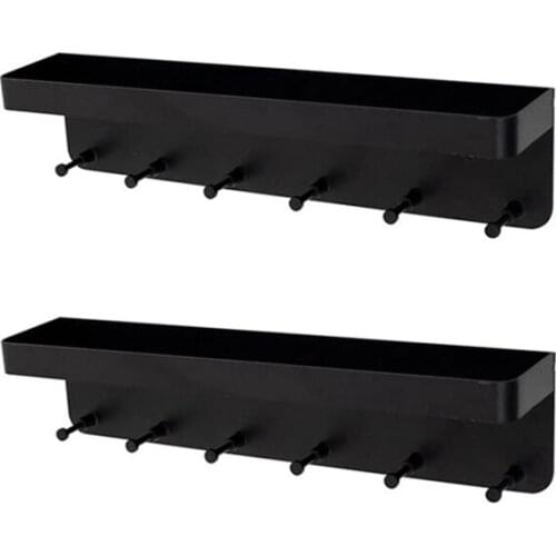 2 Pcs Key Holder With Shelf,Wall Key Board 6 Hooks,Self-Adhesive Key Rack,Key Storage For Living Room,Bathroom,Etc