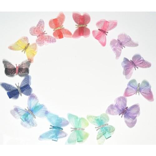 4pcs/set Ins Korean Super Fairy Double Stereo Simulation Color Tulle Butterfly hairpin clip duckbill clip girl Party photograph