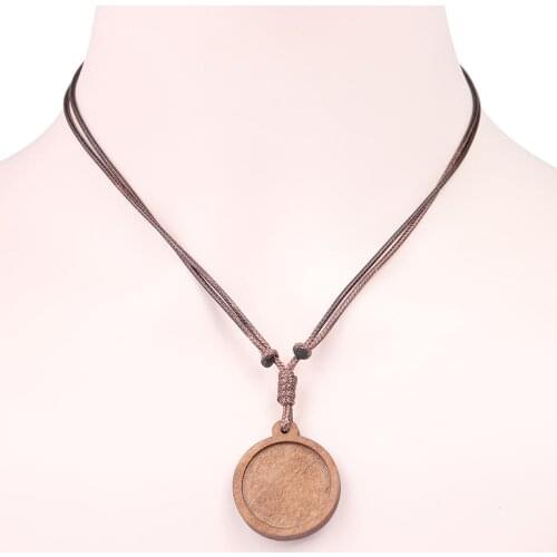 5pcs fit 25mm round wood cabochon trays for cord necklaces making diy blank wooden pendant base setting bezels