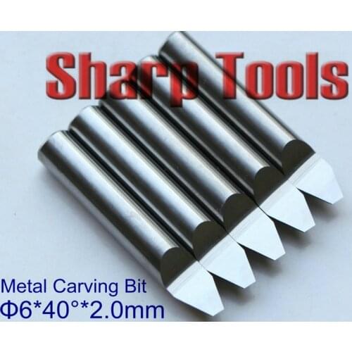 6mm Shank 40 Angle 2.0mm V Engraving Milling Tools, Tungsten Steel Solid Carbide Cutters CNC Carving Router Bit for Metal Al, Cu