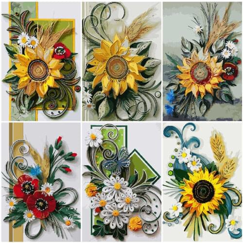 AZQSD Oil Painting By Numbers Sunflower Drawing On Canvas Handpainted Gift DIY Coloring By Numbers Unframe Home Decoration
