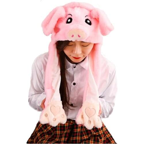 Pig white Cartoon Animal Plush Dynamic Hat Childrens Winter Warm Cap Combined Scarf and Glove
