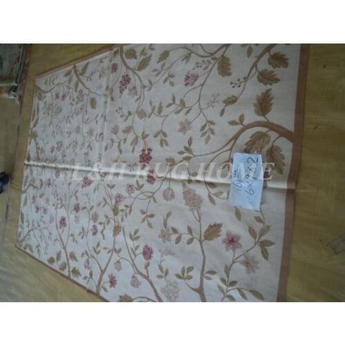 Free Shipping 6'X9' French Aubusson Rug, 100% hand woven New Zealand woolen rug purple flowers