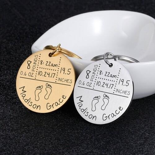 Father Baby Keychain Personalized Name Date of Birth Weight Time Height for Newborn Commemorate Baby Stats Keyring New Mom Gift