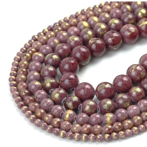 Natural Stone Beads Dark Red Plated Gold Jades Beads For Jewelry Making DIY Bracelet Earrings Accessories 15'' 4/6/8/10/12mm