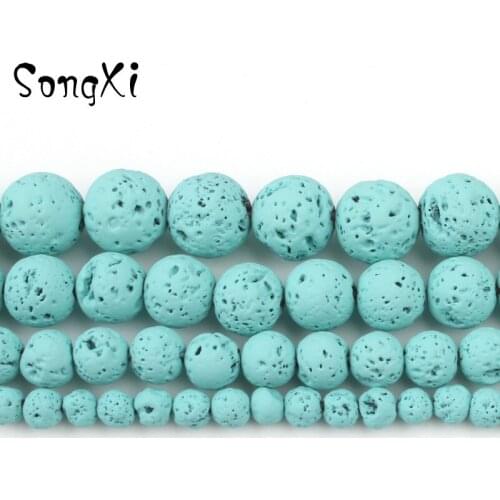 Natural Volcanic Rock Lava Stone Turquoises Color Rubber Round Beads for Jewelry Making DIY Bracelet Necklace 4 6 8 10MM 15 Inch