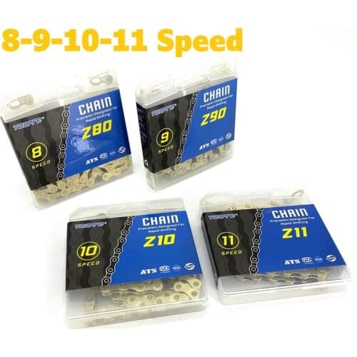 MTB Road Folding Mountain Bike Chain 6 7 8 9 10 11 Speed Chain Gold Carbon Steel Cassette Freewheel Chain 116L With Link