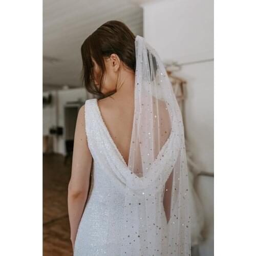 Black Ivory Sparkly Bridal Veil With Comb 1T Gold Stars Moon Sequins Shining Tulle Wedding Veils for Brides Wedding Accessories