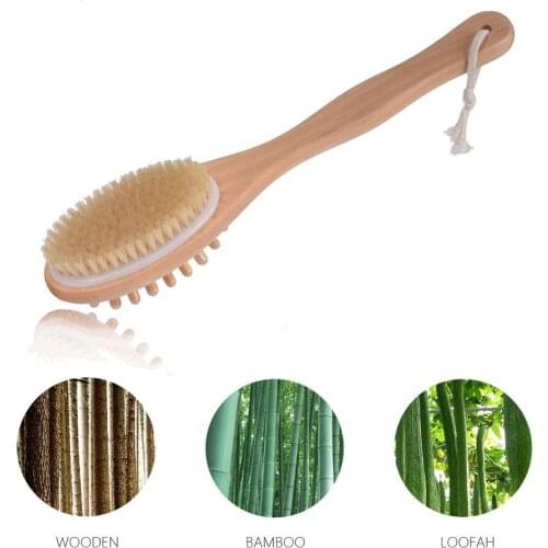 Hot sell Bath Blossom Bamboo Body Brush for Back Scrubber Natural Bristles Shower Brush with Long Handle Dry Brushing