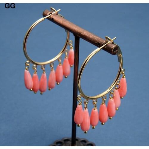 GuaiGuai Jewelry Natural Pink Coral Gold Plated Circle Hoop Earrings For Women Exaggerate Circle Earrings