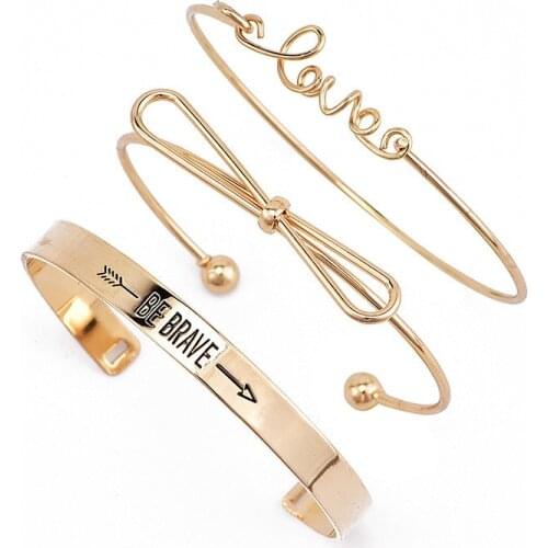 ISINYEE 3 Pcs Fashion Be Brave Letter Open Bangle Bracelet For Women Inspirational Mantra Bracelets Manchette Cuff Jewelry