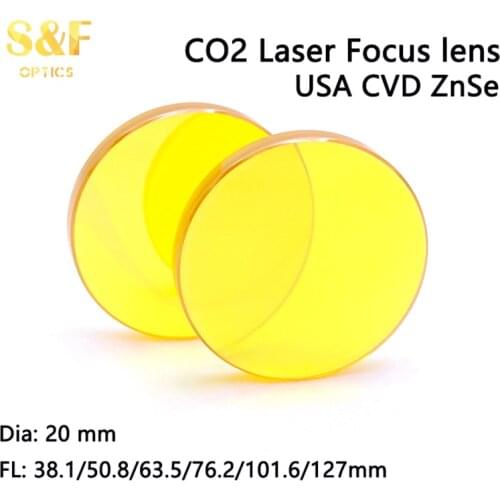 Best selling USA Znse CO2 laser focus lens Dia. 20mm Focal length 38.1 50.8 63.5 76.2 101.6 127mm for laser cutting machine
