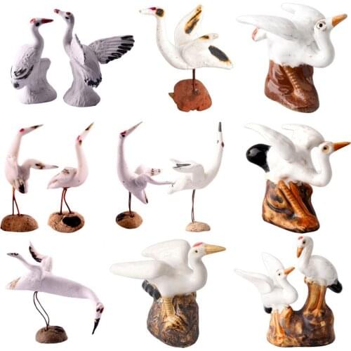 Simulated Cranes Miniature Landscape Ornament Home Water Fountain Tank Decor